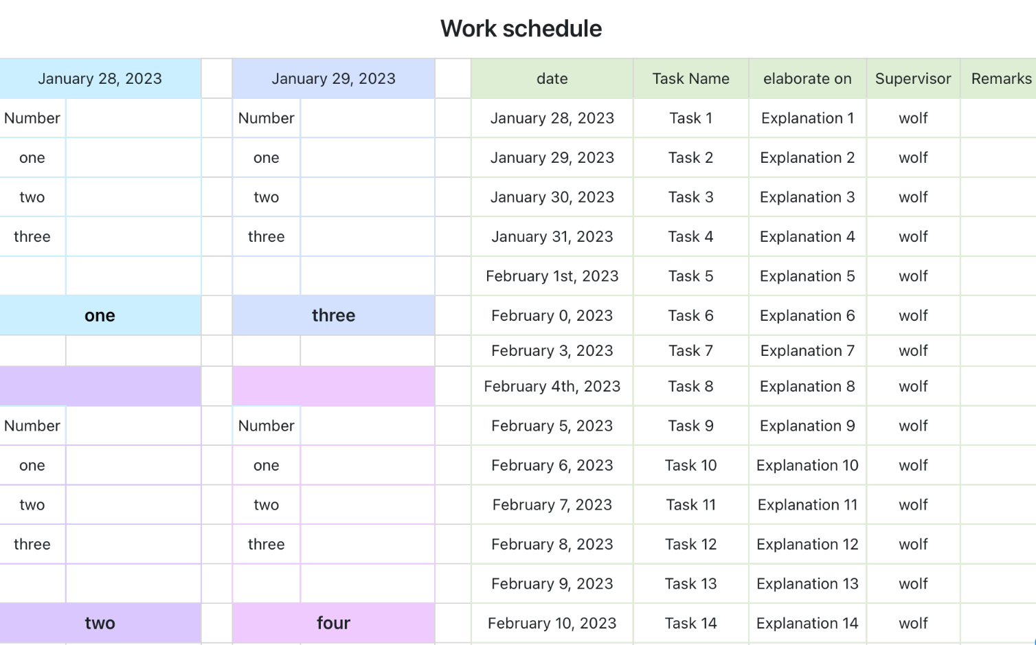 Work schedule 4